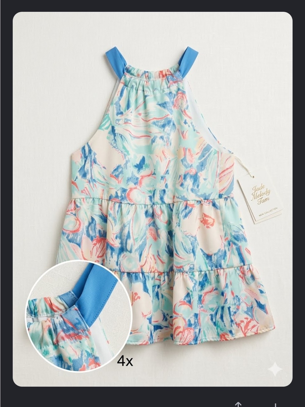 Jade Melody Tam Halter tie neck Blue Floral Tiered Halter Tunic medium